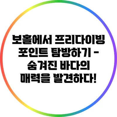 보홀에서 프리다이빙 포인트 탐방하기 - 숨겨진 바다의 매력을 발견하다!