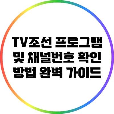 TV조선 프로그램 및 채널번호 확인 방법 완벽 가이드