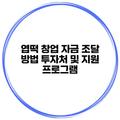 엽떡 창업 자금 조달 방법 투자처 및 지원 프로그램